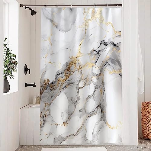 Duschvorhang Marmor Optik, Uiiooazy Duschvorhang Grau Gold Abstrakt Marmoriert Duschvorhäng Anti Schimmel Wasserdicht Polyester Stoff Waschbar Schmal Bad Vorhang mit 8 Haken für Badezimmer 120Bx200Hcm von Uiiooazy