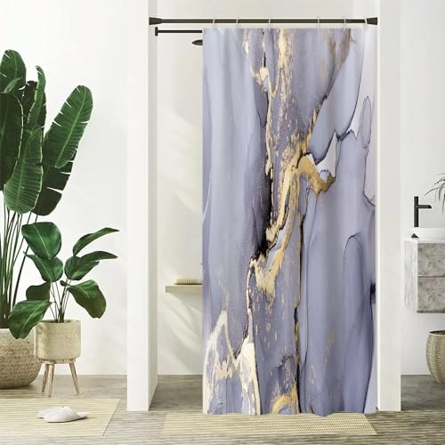 Uiiooazy Duschvorhang Marmor Optik, Duschvorhang Schmal Lila Violett Abstrakt Gold Duschvorhäng Anti Schimmel Wasserdicht Polyester Stoff Waschbar Bad Vorhang mit 6 Haken für Badezimmer 90Bx180Hcm Uiiooazy Duschvorhang Marmor Optik, Duschvorhang Schmal Lila Violett Abstrakt Gold Duschvorhäng Anti Schimmel Wasserdicht Polyester Stoff Waschbar Bad Vorhang mit 6 Haken für Badezimmer 90Bx180Hcm von Uiiooazy