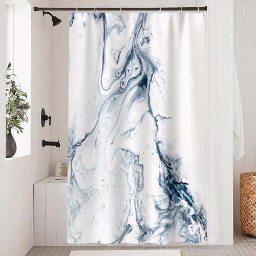Duschvorhang Marmor Weiß, Uiiooazy Duschvorhang Blau Marmoriert Duschvorhäng Anti Schimmel Wasserabweisend Polyester Stoff Waschbar Blickdicht Schmal Bad Vorhang mit 8 Haken für Badezimmer 120Bx200Hcm von Uiiooazy