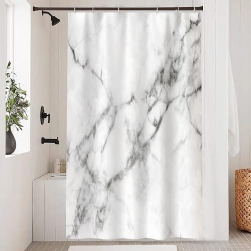 Duschvorhang Marmor Weiß, Uiiooazy Duschvorhang Grau Marmoriert Duschvorhäng Anti Schimmel Wasserabweisend Polyester Stoff Waschbar Blickdicht Schmal Bad Vorhang mit 8 Haken für Badezimmer 120Bx180Hcm von Uiiooazy