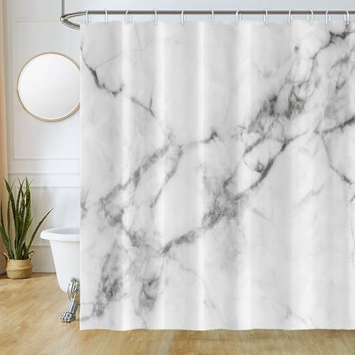 Duschvorhang Marmor Weiß, Uiiooazy Duschvorhang Grau Marmoriert Optik Duschvorhäng Anti Schimmel Wasserabweisend Polyester Stoff Waschbar Blickdicht Bad Vorhang mit 12 Haken für Badezimmer 180Bx220Hcm von Uiiooazy