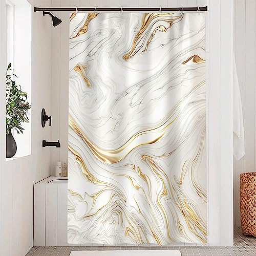 Duschvorhang Marmor Weiß Gold, Uiiooazy Duschvorhang Abstrakt Grau Marmoriert Duschvorhänge Anti Schimmel Wasserdicht Polyester Stoff Waschbar Schmal Bad Vorhang mit 8 Haken für Badezimmer 120Bx200Hcm von Uiiooazy