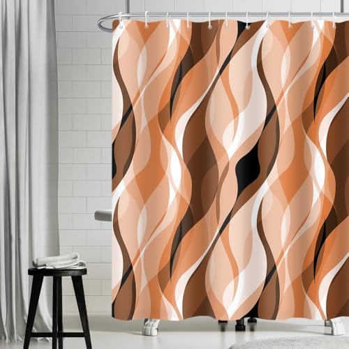 Duschvorhang Orange, Uiiooazy Duschvorhang Abstrakt Geometrische Muster Linien Streifen Duschvorhäng Anti Schimmel Wasserdicht Polyester Stoff Waschbar Bad Vorhang mit 12 Haken für Badewanne 180x180cm von Uiiooazy