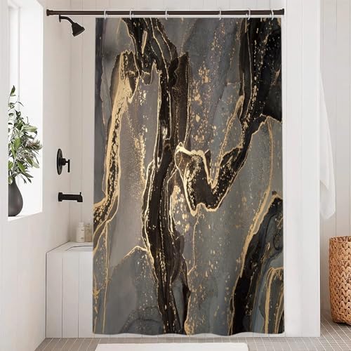 Uiiooazy Duschvorhang Schwarz Gold, Duschvorhang Marmor Grau Abstrakt Marmoriert Duschvorhäng Anti Schimmel Wasserdicht Polyester Stoff Waschbar Bad Vorhang mit 8 Haken für Badezimmer 120Bx200Hcm Uiiooazy Duschvorhang Schwarz Gold, Duschvorhang Marmor Grau Abstrakt Marmoriert Duschvorhäng Anti Schimmel Wasserdicht Polyester Stoff Waschbar Bad Vorhang mit 8 Haken für Badezimmer 120Bx200Hcm von Uiiooazy