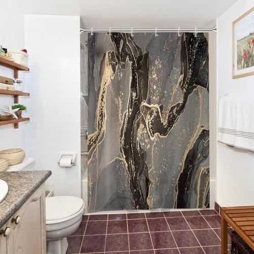 Uiiooazy Duschvorhang Schwarz Gold, Duschvorhang Marmor Grau Abstrakt Marmoriert Duschvorhäng Anti Schimmel Wasserdicht Polyester Stoff Waschbar Bad Vorhang mit 10 Haken für Badezimmer 150Bx200Hcm Uiiooazy Duschvorhang Schwarz Gold, Duschvorhang Marmor Grau Abstrakt Marmoriert Duschvorhäng Anti Schimmel Wasserdicht Polyester Stoff Waschbar Bad Vorhang mit 10 Haken für Badezimmer 150Bx200Hcm von Uiiooazy
