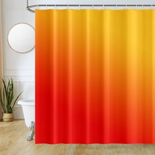 Uiiooazy Duschvorhang 180x180cm, Duschvorhang Anti Schimmel Terracotta Gradient Orange Gelb Herbst Moderne Duschvorhänge Stoff Waschbar Wasserdicht Polyester Bad Vorhang mit 12 Haken für Badezimmer von Uiiooazy