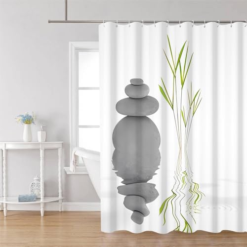 Uiiooazy Duschvorhang 180x180cm, Duschvorhang Anti Schimmel Grüne Blätter Zen Spa Grau Steine Motiv Duschvorhänge Stoff Waschbar Wasserdicht Polyester Bad Vorhang mit 12 Haken für Badezimmer Uiiooazy Duschvorhang 180x180cm, Duschvorhang Anti Schimmel Grüne Blätter Zen Spa Grau Steine Motiv Duschvorhänge Stoff Waschbar Wasserdicht Polyester Bad Vorhang mit 12 Haken für Badezimmer von Uiiooazy