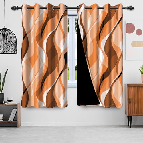 Gardinen Orange, Uiiooazy Vorhang Abstrakt Geometrisches Muster Linien Streifen Thermogardinen Blickdicht mit Ösen Polyester Verdunklungsvorhänge für Wohnzimmer Schlazimmer Fenster, 2er Set, 135x160cm von Uiiooazy
