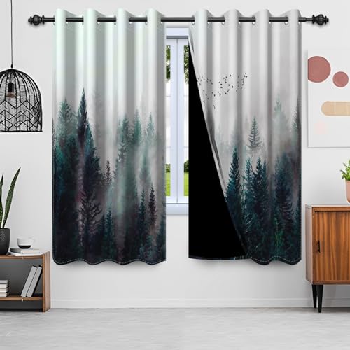 Gardinen Wald, Uiiooazy Vorhang Blickdicht Naturlandschaft Grün Blätter Pflanzen Vorhänge Polyester Gardinen mit Ösen Verdunklungsvorhänge für Wohnzimmer Schlazimmer Fenster Balkon, 2 Stück, 140x175cm von Uiiooazy