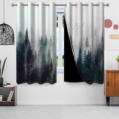 Gardinen Wald, Uiiooazy Vorhang Blickdicht Naturlandschaft Grün Blätter Pflanzen Vorhänge Polyester Gardinen mit Ösen Verdunklungsvorhänge für Wohnzimmer Schlazimmer Fenster Balkon, 2 Stück, 107x160cm von Uiiooazy