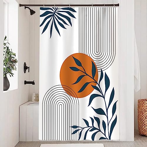 Uiiooazy Duschvorhang Abstrakt Boho, Duschvorhang Blau Blätter Terracotta Sonne Minimalistische Duschvorhänge Anti Schimmel Wasserdicht Polyester Stoff Waschbar Bad Vorhang mit 8 Haken 120Bx180Hcm von Uiiooazy