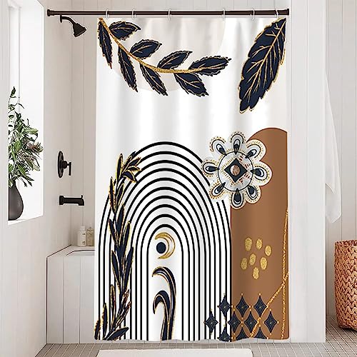 Uiiooazy Duschvorhang Abstrakt Boho, Duschvorhang Blau Gold Blätter Bogen Muster Minimalistisch Duschvorhäng Anti Schimmel Wasserdicht Polyester Stoff Waschbar Bad Vorhang mit 8 Haken 120Bx180Hcm von Uiiooazy