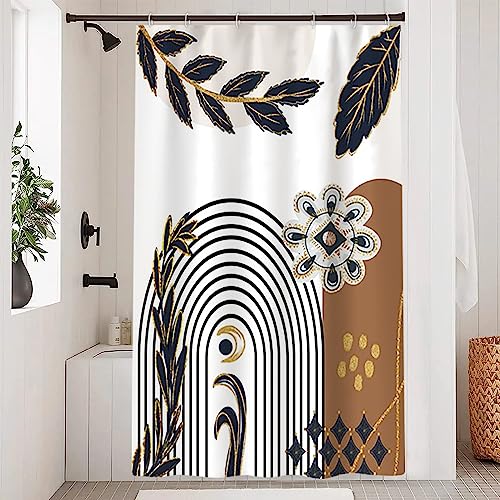 Uiiooazy Duschvorhang Blau Gold, Duschvorhang 120x200cm Boho Style Abstrakt Blumen Braun Geometrisch Muster Duschvorhänge Anti Schimmel Stoff Waschbar Wasserdicht Polyester Bad Vorhang mit 8 Haken von Uiiooazy