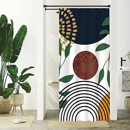 Duschvorhang Schmal 90x180cm, Uiiooazy Duschvorhang Grüne Blätter Abstrakt Blau Orange Geometrisch Muster Klein Duschvorhänge Anti Schimmel Stoff Waschbar Wasserdicht Polyester Bad Vorhang mit 6 Haken von Uiiooazy