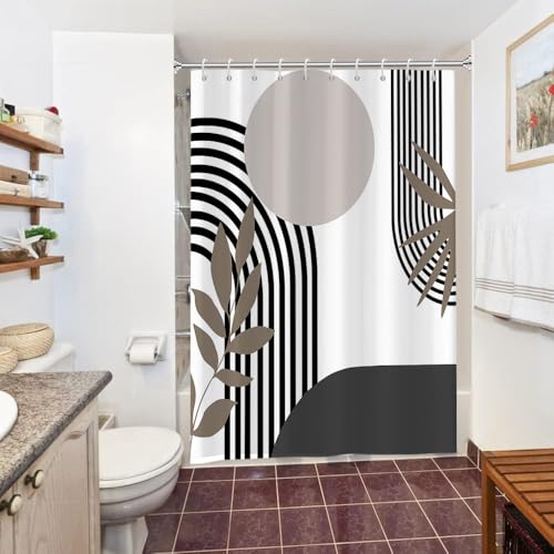 Uiiooazy Duschvorhang Abstrakt Boho, Duschvorhang Schwarz Linien Grau Sonne Geometrisches Muster Duschvorhänge Anti Schimmel Wasserdicht Polyester Stoff Waschbar Bad Vorhang mit 10 Haken 150x180cm von Uiiooazy