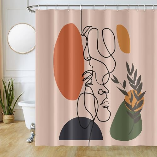 Uiiooazy Duschvorhang 180x180cm, Duschvorhang Terracotta Boho Style Orange Abstrakt Muster Duschvorhänge Anti Schimmel Wasserdicht Polyester Stoff Waschbar Bad Vorhang mit 12 Haken für Badezimmer von Uiiooazy