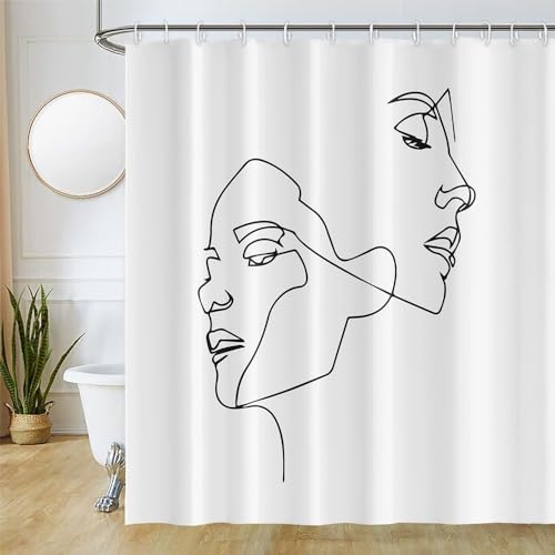 Uiiooazy Duschvorhang Abstrakt Gesicht, Duschvorhang Mitte des Jahrhunderts Minimalistisch Moderne Duschvorhäng Anti Schimmel Wasserdicht Polyester Stoff Waschbar Bad Vorhang mit 12 Haken 180Bx180Hcm von Uiiooazy
