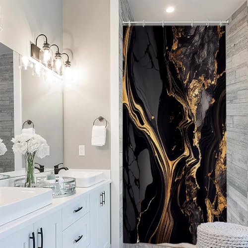 Duschvorhang Schwarz Gold, Uiiooazy Duschvorhang Schmal 90x180cm Anti Schimmel Marmor Optik Abstrakt Marmoriert Duschvorhäng Stoff Waschbar Wasserdicht Polyester Bad Vorhang mit 6 Haken für Badezimmer Duschvorhang Schwarz Gold, Uiiooazy Duschvorhang Schmal 90x180cm Anti Schimmel Marmor Optik Abstrakt Marmoriert Duschvorhäng Stoff Waschbar Wasserdicht Polyester Bad Vorhang mit 6 Haken für Badezimmer von Uiiooazy