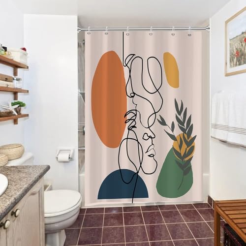 Uiiooazy Duschvorhang Abstrakte Kunst, Duschvorhang Mitte des Jahrhunderts Gesicht Minimalistisch Duschvorhäng Anti Schimmel Wasserdicht Polyester Stoff Waschbar Bad Vorhang mit 12 Haken 150x180cm von Uiiooazy