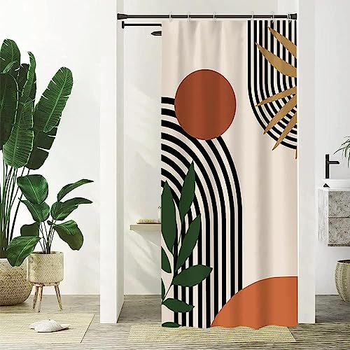 Uiiooazy Duschvorhang Abstrakt Boho, Duschvorhang Terracotta Mitte des Jahrhunderts Minimalistisch Duschvorhänge Anti Schimmel Wasserdicht Polyester Stoff Waschbar Bad Vorhang mit 6 Haken 90Bx180Hcm von Uiiooazy