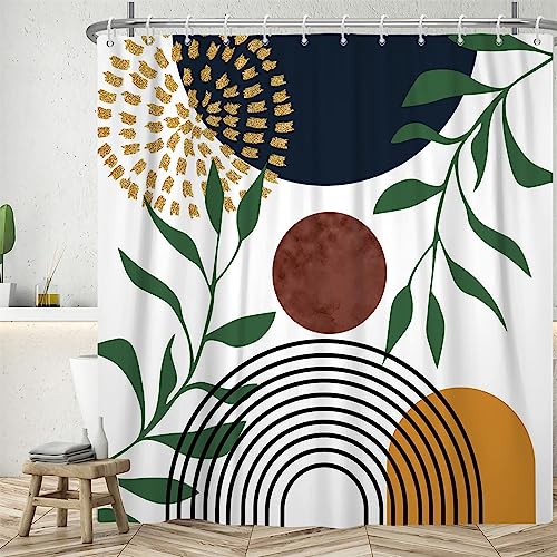 Uiiooazy Duschvorhang Abstrakte Kunst, Mitte des Jahrhunderts Geometrisches Muster Duschvorhänge Anti Schimmel Wasserdicht Polyester Stoff Waschbar Bad Vorhang mit 12 Haken für Badezimmer 180Bx200Hcm von Uiiooazy