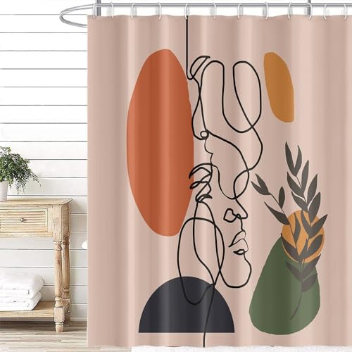 Uiiooazy Duschvorhang Abstrakt Gesicht, Duschvorhang Boho Geometrisches Muster Minimalistisch Modern Duschvorhäng Anti Schimmel Wasserdicht Polyester Stoff Waschbar Bad Vorhang mit 12 Haken 180x200cm von Uiiooazy