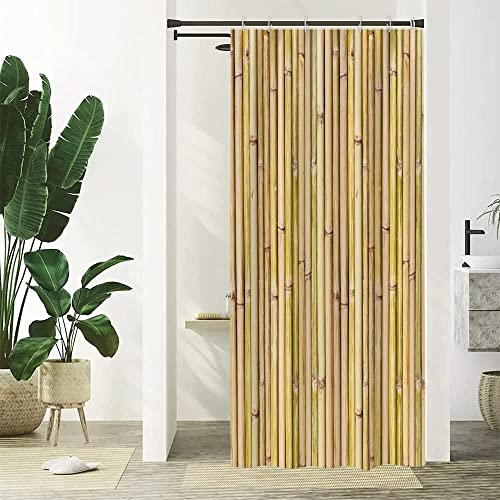 Uiiooazy Duschvorhang Bambus, Duschvorhang Holzoptik Schmal 90x180cm Anti Schimmel Bambus Motiv Vintage Klein Duschvorhänge Wasserdicht Polyester Stoff Waschbar Bad Vorhang mit 6 Haken für Badezimmer von Uiiooazy
