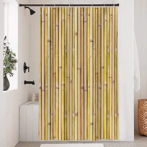Uiiooazy Duschvorhang Bambus, Duschvorhang Holzoptik 120x200cm Anti Schimmel Bambus Motiv Pflanzen Vintage Duschvorhänge Wasserdicht Polyester Stoff Waschbar Bad Vorhang mit 8 Haken für Badezimmer von Uiiooazy