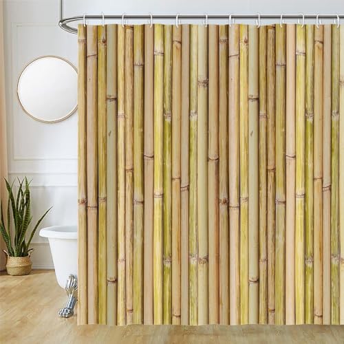 Uiiooazy Duschvorhang Bambus, Duschvorhang Bambus Optik Pflanze Duschvorhäng Anti Schimmel Wasserdicht Polyester Stoff Waschbar Blickdicht Bad Vorhang für Badewanne mit Duschvorhängringen 240Bx180Hcm von Uiiooazy