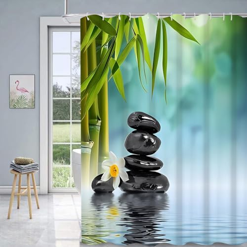 Uiiooazy Duschvorhang 180x220cm, Duschvorhang Anti Schimmel Bambus Grüne Blätter Spa Zen Schwarz Steine Duschvorhänge Stoff Waschbar Wasserdicht Polyester Bad Vorhang mit 12 Haken für Badezimmer Uiiooazy Duschvorhang 180x220cm, Duschvorhang Anti Schimmel Bambus Grüne Blätter Spa Zen Schwarz Steine Duschvorhänge Stoff Waschbar Wasserdicht Polyester Bad Vorhang mit 12 Haken für Badezimmer von Uiiooazy