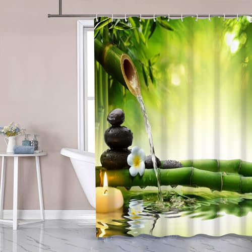 Uiiooazy Duschvorhang Bambus Grün, Duschvorhang Zen Schwarz Pebble Steine Spa Blumen Duschvorhäng Anti Schimmel Wasserdicht Polyester Stoff Blickdicht Waschbar Bad Vorhang mit 12 Haken 180Bx240Hcm Uiiooazy Duschvorhang Bambus Grün, Duschvorhang Zen Schwarz Pebble Steine Spa Blumen Duschvorhäng Anti Schimmel Wasserdicht Polyester Stoff Blickdicht Waschbar Bad Vorhang mit 12 Haken 180Bx240Hcm von Uiiooazy