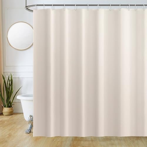 Uiiooazy Duschvorhang Beige, Duschvorhang Weiß Einfarbig Duschvorhänge Wasserdicht Polyester Stoff Waschbar Blickdicht Bad Vorhang mit 12 Duschvorhängringen für Badezimmer Badewanne 180x200cm von Uiiooazy