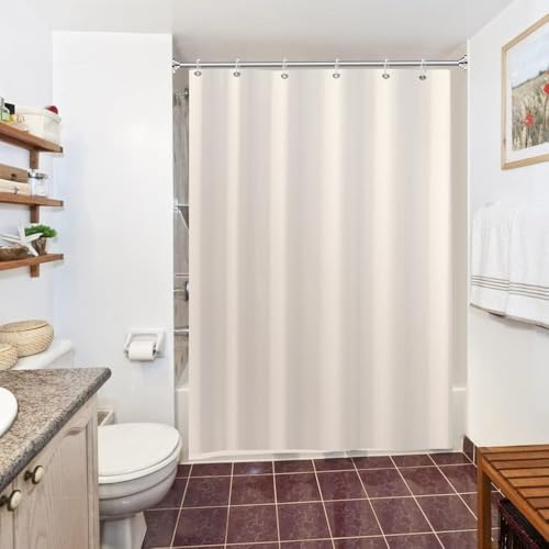 Uiiooazy Duschvorhang Beige, Duschvorhang Weiß Einfarbig Duschvorhänge Wasserdicht Polyester Stoff Waschbar Blickdicht Bad Vorhang mit Duschvorhängringen für Badezimmer Badewanne 150x200cm von Uiiooazy