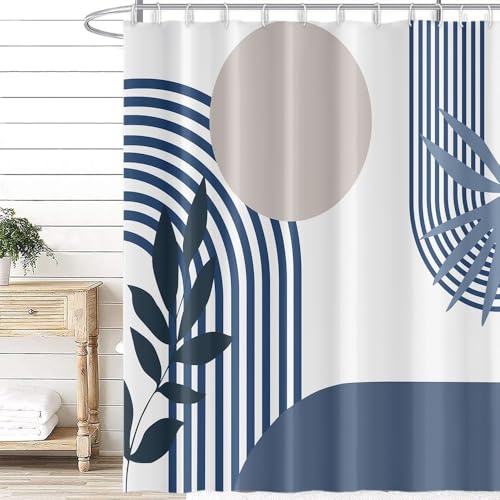 Uiiooazy Duschvorhang Blau, Duschvorhang Abstrakt Kunst Streifen Geometrisches Muster Mitte des Jahrhunderts Duschvorhänge Anti Schimmel Wasserdicht Polyester Stoff Bad Vorhang mit 12 Haken 180x200cm von Uiiooazy