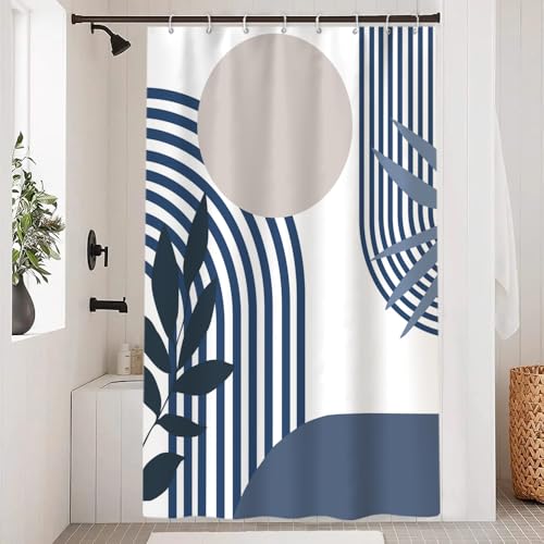 Uiiooazy Duschvorhang Blau, Duschvorhang Abstrakt Kunst Streifen Geometrisches Muster Mitte des Jahrhunderts Duschvorhänge Anti Schimmel Wasserdicht Polyester Stoff Bad Vorhang mit 8 Haken 120x200cm von Uiiooazy