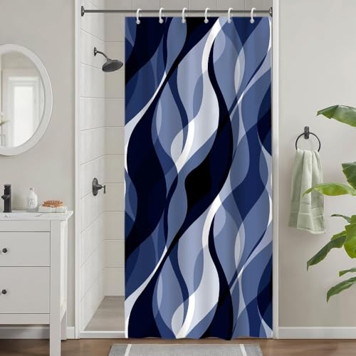 Duschvorhang Blau Marine, Uiiooazy Duschvorhang Schmal 90x180cm Anti Schimmel Blau Gestreift Gradient Streifen Gemustert Duschvorhänge Stoff Waschbar Wasserdicht Bad Vorhang mit 6 Haken für Badezimmer von Uiiooazy