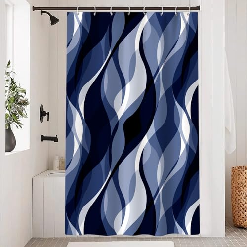 Uiiooazy Duschvorhang Blau Marine, Duschvorhang Abstrakt Geometrisches Muster Streifen Linien Duschvorhäng Anti Schimmel Wasserdicht Polyester Stoff Bad Vorhang mit 8 Haken für Badezimmer 120x180cm von Uiiooazy