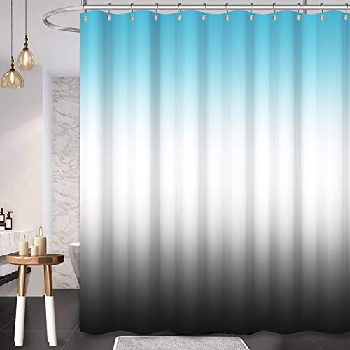 Uiiooazy Duschvorhang Blau Weiß, Duschvorhang Gradient Grau Waffelmuster Duschvorhäng Anti Schimmel Wasserdicht Polyester Stoff Waschbar Bad Vorhang mit 12 Metallhaken für Badezimmer 180Bx200Hcm von Uiiooazy
