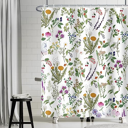 Uiiooazy Duschvorhang Blumen Vintage, Duschvorhang Grün Blätter Muster Duschvorhäng Anti Schimmel Wasserdicht Polyester Stoff Waschbar Blickdicht Bad Vorhang mit 12 Haken für Badezimmer 180Bx220Hcm von Uiiooazy