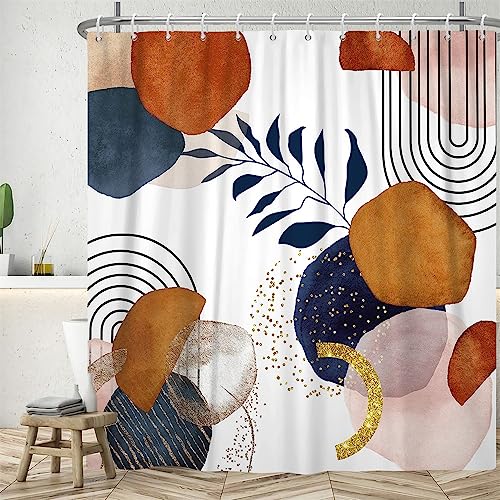 Uiiooazy Duschvorhang Boho Style, Duschvorhang 180x240cm Terracotta Abstrakt Blau Blätter Duschvorhänge Anti Schimmel Stoff Waschbar Wasserdicht Polyester Bad Vorhang mit 12 Haken für Badezimmer von Uiiooazy