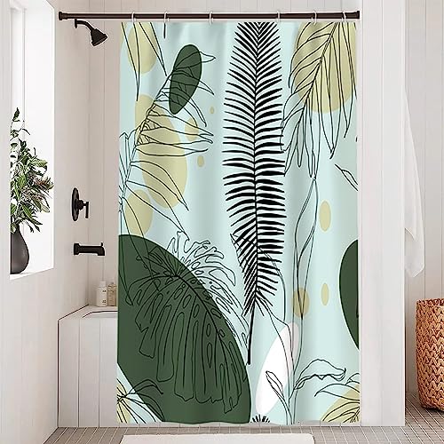 Uiiooazy Duschvorhang 120x200cm, Duschvorhang Grün Tropisch Abstrakt Palmenblätter Dschungel Duschvorhänge Anti Schimmel Stoff Waschbar Wasserdicht Polyester Bad Vorhang mit 8 Haken für Badezimmer von Uiiooazy