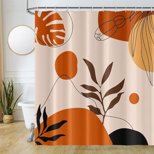 Uiiooazy Duschvorhang Boho, Duschvorhang Abstrakte Kunst Terracotta Palmenblätter Duschvorhäng Anti Schimmel Wasserabweisend Polyester Stoff Waschbar Blickdicht Bad Vorhang mit 12 Haken 180Bx200Hcm von Uiiooazy