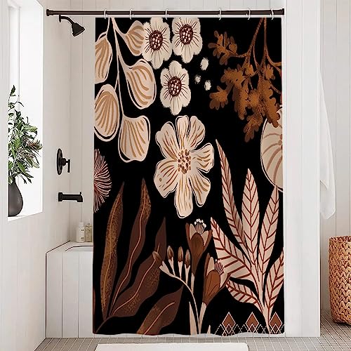 Uiiooazy Duschvorhang Boho Schwarz, Duschvorhang Abstrakt Blumen Rosa Duschvorhäng Anti Schimmel Wasserdicht Polyester Stoff Waschbar Blickdicht Bad Vorhang mit 8 Haken für Badezimmer 120Bx180Hcm von Uiiooazy