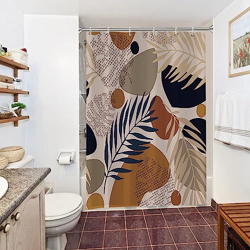 Uiiooazy Duschvorhang Boho Style, Duschvorhang 150x180cm Rosa Abstrakt Blumen Gelb Sonne Duschvorhänge Anti Schimmel Stoff Waschbar Wasserdicht Polyester Bad Vorhang mit 10 Haken für Badezimmer von Uiiooazy