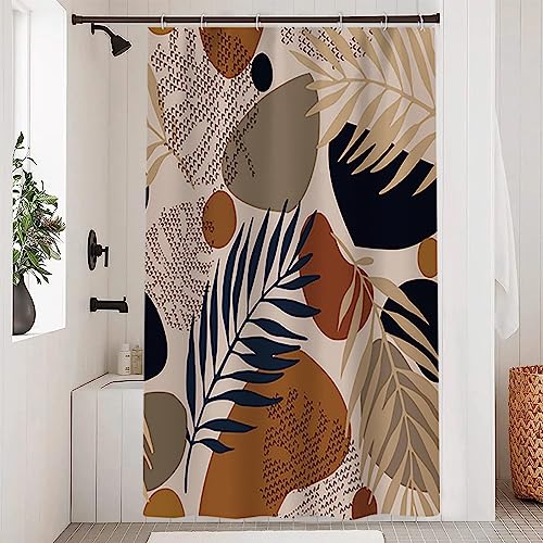 Uiiooazy Duschvorhang Boho Style, Duschvorhang Abstrakt Blau Grau Blätter Moderne Minimalistisch Duschvorhäng Anti Schimmel Wasserdicht Polyester Stoff Waschbar Bad Vorhang mit 8 Haken 120Bx180Hcm von Uiiooazy