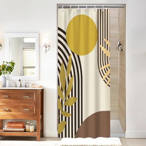 Uiiooazy Duschvorhang Braun, Duschvorhang Abstrakt Boho Gelb Sonne Linien Geometrisches Muster Minimalistisch Duschvorhänge Anti Schimmel Wasserdicht Polyester Stoff Bad Vorhang mit 6 Haken 90x180cm von Uiiooazy