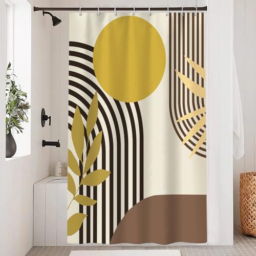 Uiiooazy Duschvorhang Braun, Duschvorhang Abstrakt Boho Gelb Sonne Linien Geometrisches Muster Minimalistisch Duschvorhänge Anti Schimmel Wasserdicht Polyester Stoff Bad Vorhang mit 8 Haken 120x200cm von Uiiooazy