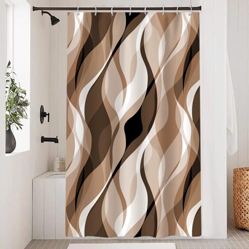 Uiiooazy Duschvorhang Braun, Duschvorhang Abstrakt Geometrische Muster Streifen Linien Duschvorhäng Anti Schimmel Wasserdicht Polyester Stoff Waschbar Bad Vorhang mit 8 Haken für Badezimmer 120x180cm von Uiiooazy