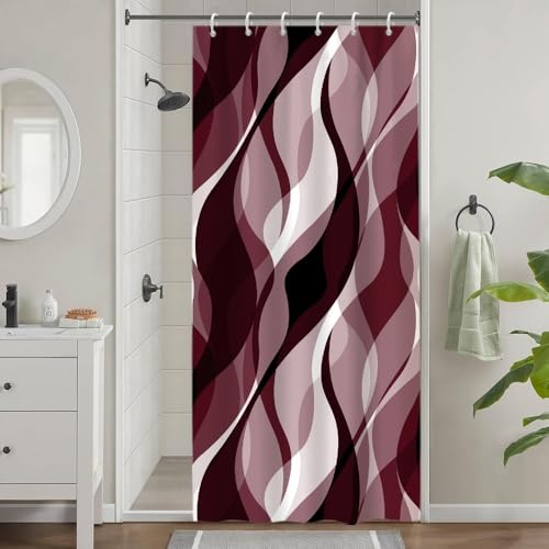 Duschvorhang Bordeaux, Uiiooazy Duschvorhang Schmal 90x180cm Anti Schimmel Rot Gestreift Burgunder Aquarell Streifen Duschvorhäng Kurz Stoff Waschbar Wasserdicht Bad Vorhang mit 6 Haken für Badezimmer von Uiiooazy