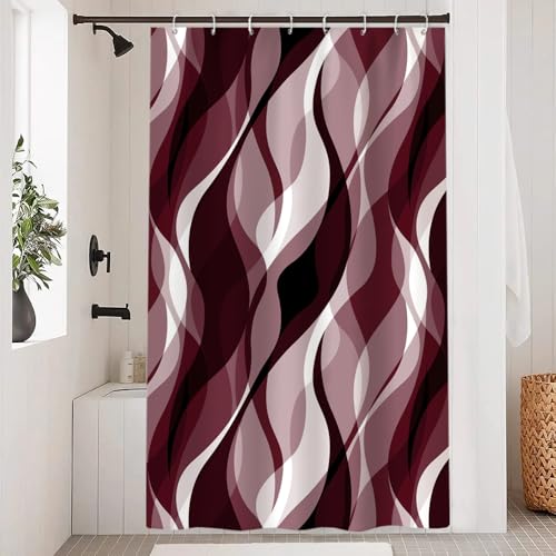 Uiiooazy Duschvorhang Burgunder, Duschvorhang Abstrakt Geometrisches Muster Streifen Linien Duschvorhäng Anti Schimmel Wasserdicht Polyester Stoff Bad Vorhang mit 8 Haken für Badezimmer 120x200cm von Uiiooazy